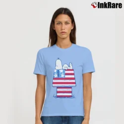 Women’s Snoopy American Flag House Signature T-Shirt in light blue | Soft, Flattering Fit