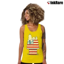 Women’s Snoopy American Flag House Tank Top in yellow | Lightweight, Movement-Friendly