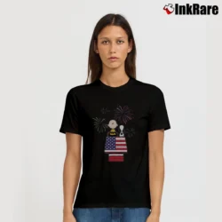Women’s Snoopy And Charlie Brown American Flag T-Shirt in black | Soft, Flattering Fit