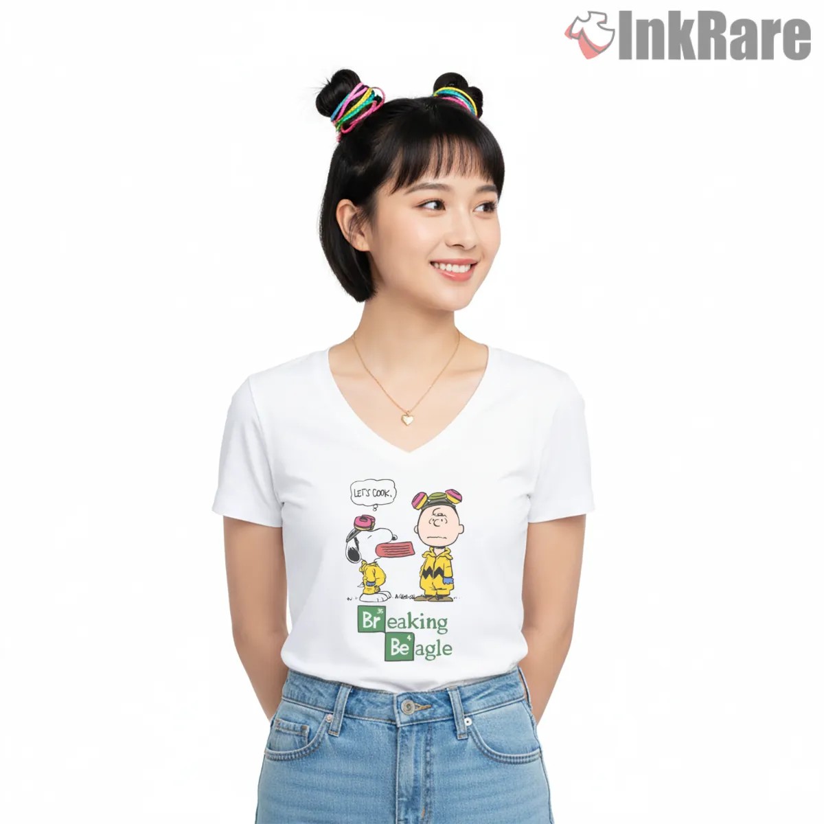 Snoopy And Charlie Brown Cooking Parody V Neck White Snoopy And Charlie Brown Cooking Parody Shirt on white v-neck shirt for women graphic tee
