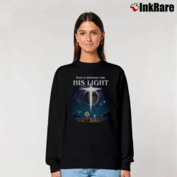 Women’s Snoopy And Charlie Brown Even In Darkness I See His Light Relaxed Sweatshirt in black | Soft, Laid-Back Vibe
