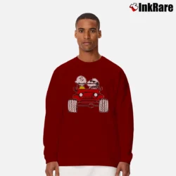 Men’s Snoopy And Charlie Brown Jeep Long-Sleeve Shirt in maroon | Sleek, Lightweight, Year-Round Wear