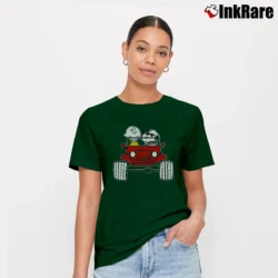 Women’s Snoopy And Charlie Brown Jeep Signature T-Shirt in forest green | Soft, Flattering Fit