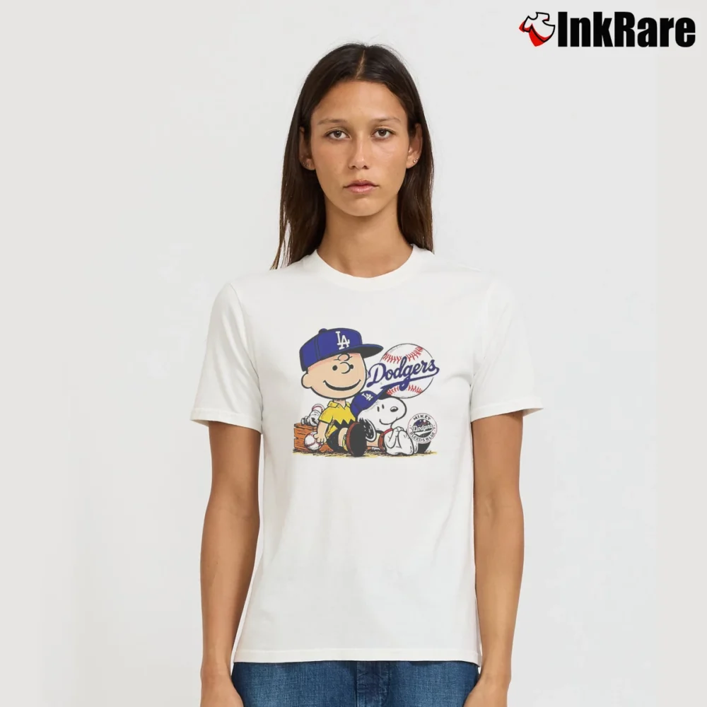 Women’s snoopy and charlie brown los angeles dodgers champion T-Shirt in white | Soft, Flattering Fit