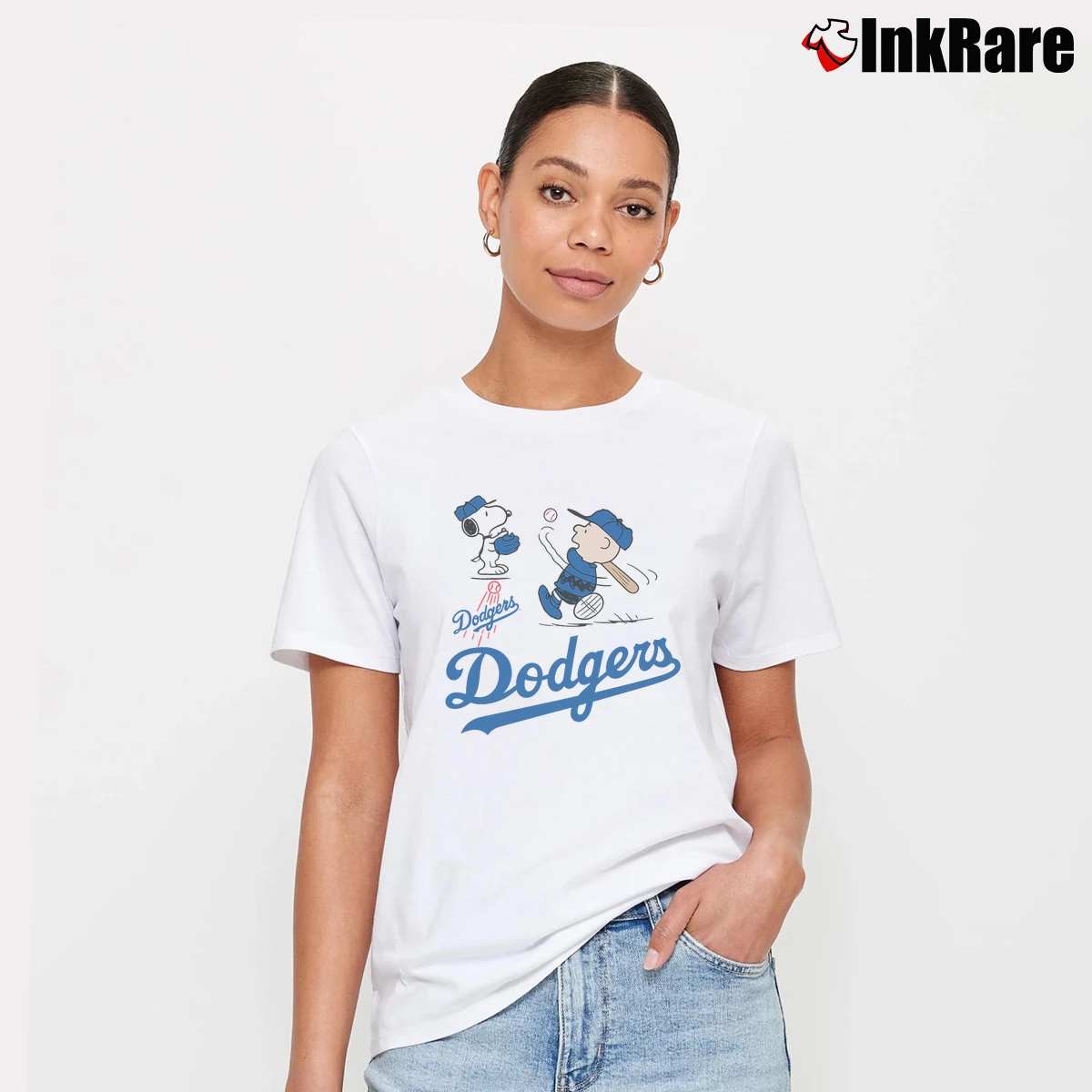 Snoopy And Charlie Brown Los Angeles Dodgers Women’s Tee in white – Effortless Style Women’s Snoopy And Charlie Brown Los Angeles Dodgers T-Shirt in white | Soft, Flattering Fit