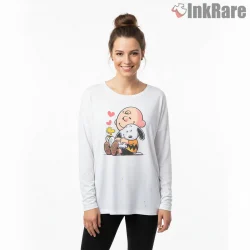 Snoopy And Charlie Brown Lovely Story Shirt on white long sleeve shirt for women graphic tee