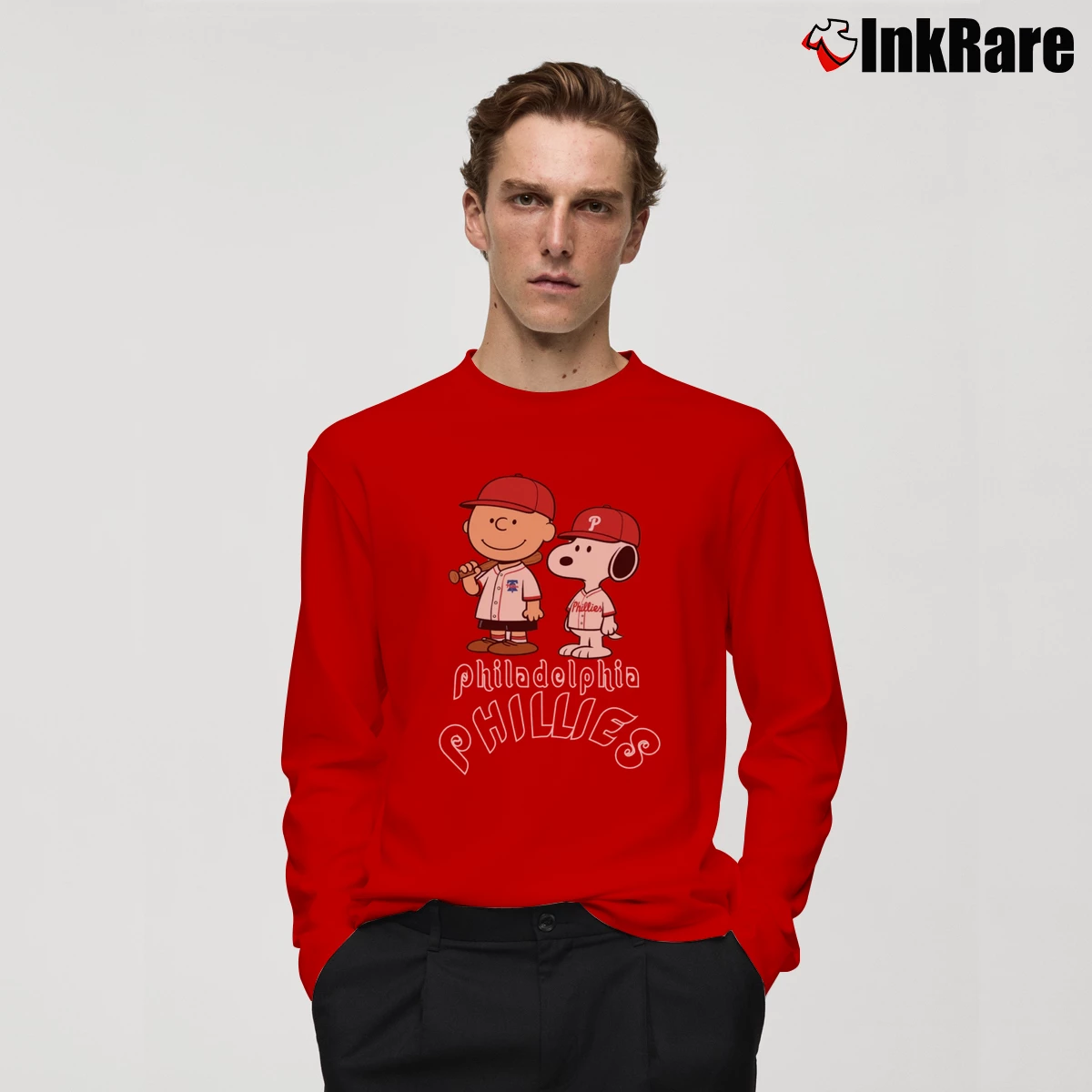 Snoopy And Charlie Brown Philadelphia Phillies Men’s Long-Sleeve Tee in red – Versatile Layering Men’s Snoopy And Charlie Brown Philadelphia Phillies Long-Sleeve Shirt in red | Sleek, Lightweight, Year-Round Wear