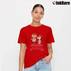 Women’s Snoopy And Charlie Brown Philadelphia Phillies T-Shirt in red | Soft, Flattering Fit