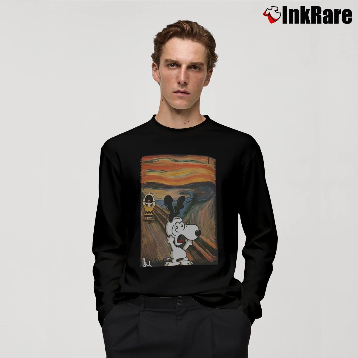 Snoopy And Charlie Brown Scream Van Gogh Men’s Long-Sleeve Tee in black – Versatile Layering Men’s Snoopy And Charlie Brown Scream Van Gogh Long-Sleeve Shirt in black | Sleek, Lightweight, Year-Round Wear