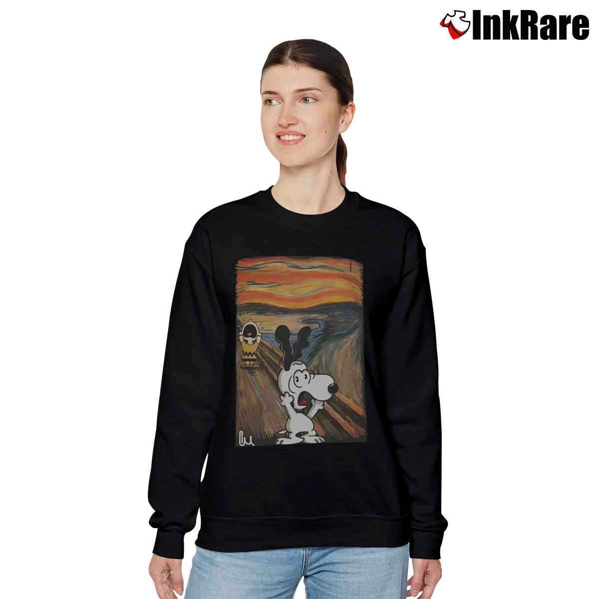 Snoopy And Charlie Brown Scream Van Gogh Women’s Relaxed Sweatshirt in black – Cozy Casual Women’s Snoopy And Charlie Brown Scream Van Gogh Relaxed Sweatshirt in black | Soft, Laid-Back Vibe