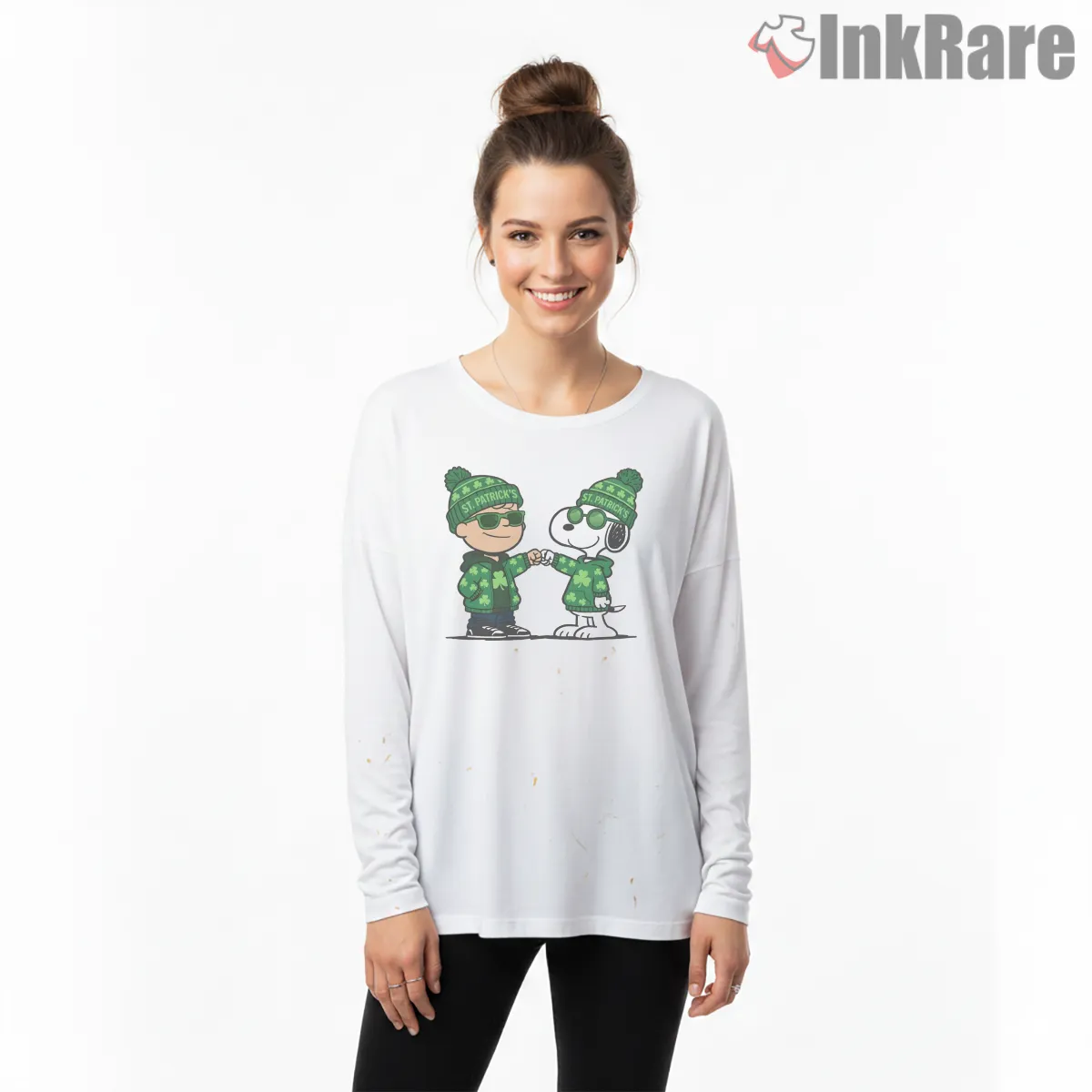 Snoopy And Charlie Brown St Patricks Day Shirt on white long sleeve shirt for women graphic tee