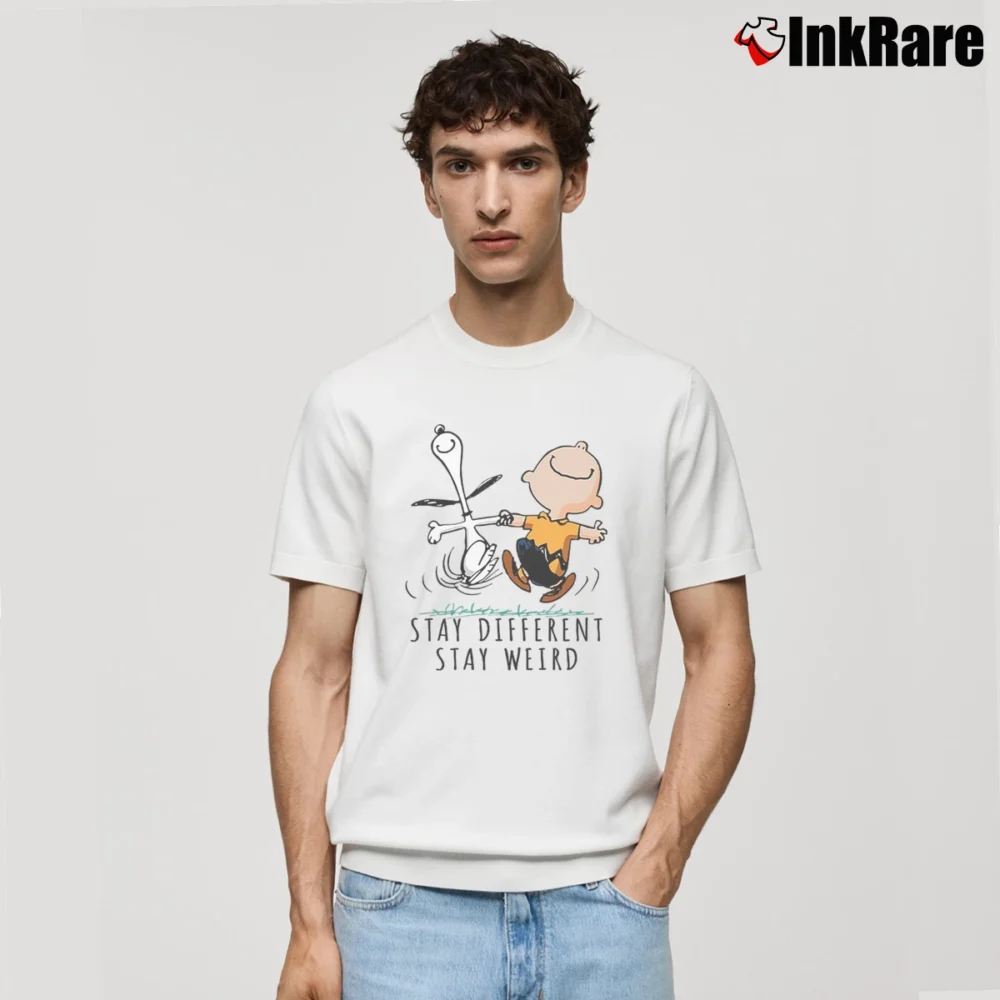 Men’s Snoopy And Charlie Brown Stay Different Stay Weird Classic T-Shirt in white | Soft, Breathable Everyday Wear