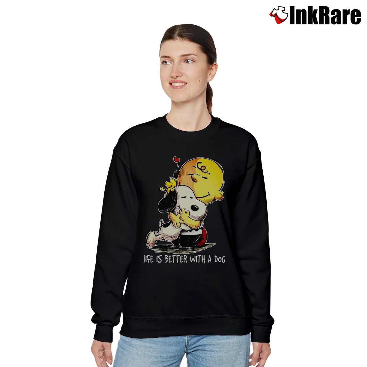 Snoopy And Charlie Brown Woodstock Life Is Better With A Dog Women’s Relaxed Sweatshirt in black – Cozy Casual Women’s Snoopy And Charlie Brown Woodstock Life Is Better With A Dog Relaxed Sweatshirt in black | Soft, Laid-Back Vibe
