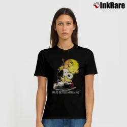 Women’s Snoopy And Charlie Brown Woodstock Life Is Better With A Dog T-Shirt in black | Soft, Flattering Fit