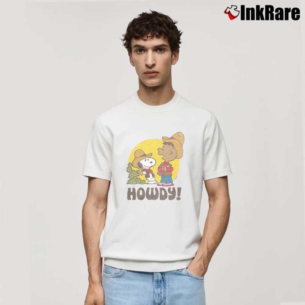 Men’s Snoopy And Franklin Western Cowboy Howdy Classic T-Shirt in white | Soft, Breathable Everyday Wear