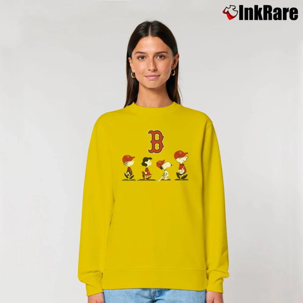 Women’s Snoopy And Friends Boston Red Sox Peanuts Relaxed Sweatshirt in yellow | Soft, Laid-Back Vibe