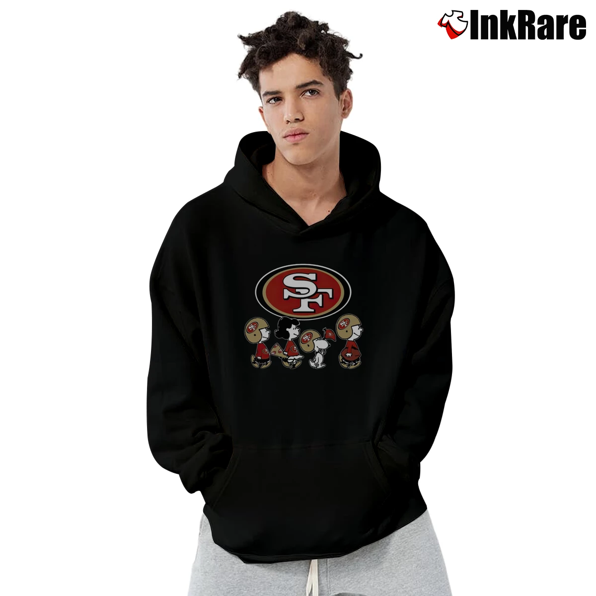 Snoopy And Friends Cheer For The San Francisco 49ers Men’s Pullover Hoodie in black – Ultimate Warmth Men’s Snoopy And Friends Cheer For The San Francisco 49ers Pullover Hoodie in black | Cozy, Durable, Modern Fit