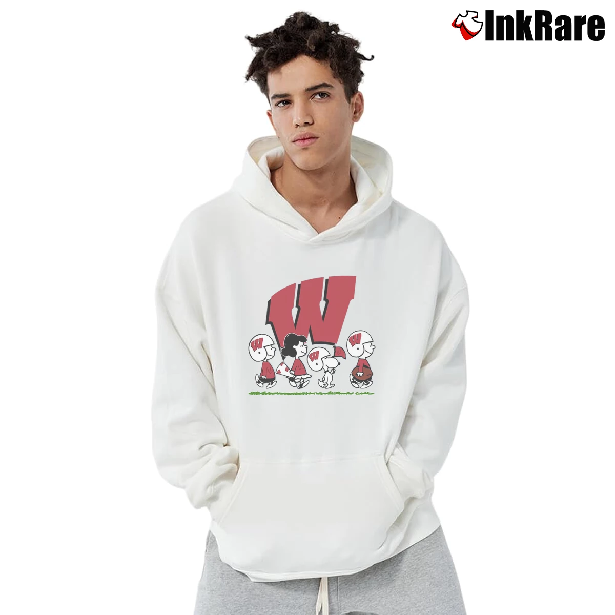 Snoopy And Friends Cheer For The Wisconsin Badgers Ncaa Men’s Pullover Hoodie in white – Ultimate Warmth Men’s Snoopy And Friends Cheer For The Wisconsin Badgers Ncaa Pullover Hoodie in white | Cozy, Durable, Modern Fit