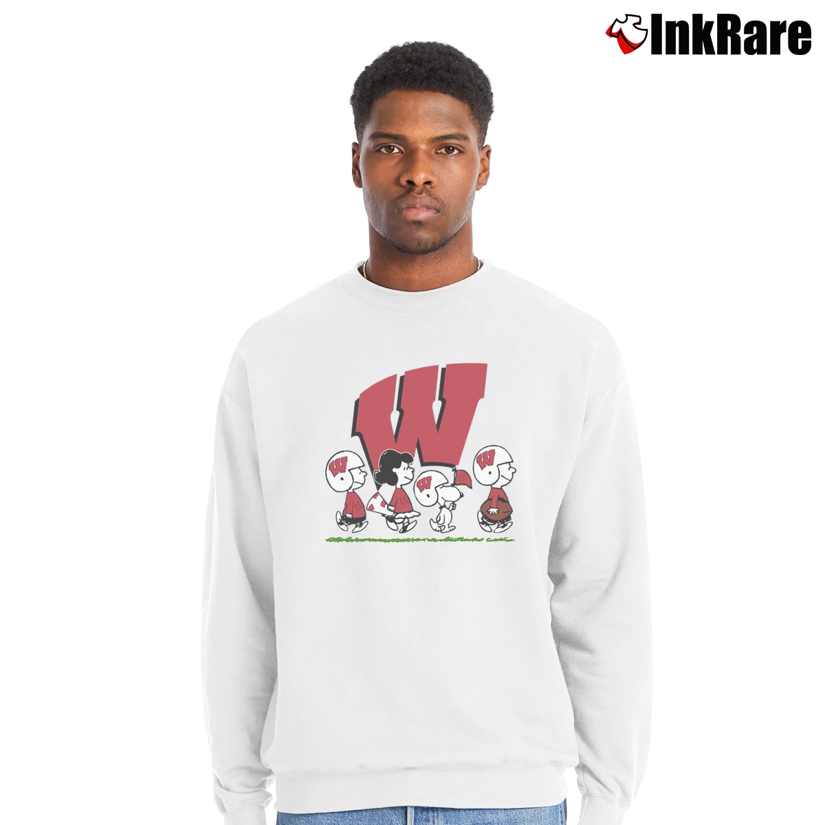 Snoopy And Friends Cheer For The Wisconsin Badgers Ncaa Men’s Crewneck Sweatshirt in white – Soft & Durable Men’s Snoopy And Friends Cheer For The Wisconsin Badgers Ncaa Crewneck Sweatshirt in white | Cozy Fabric, Clean Style