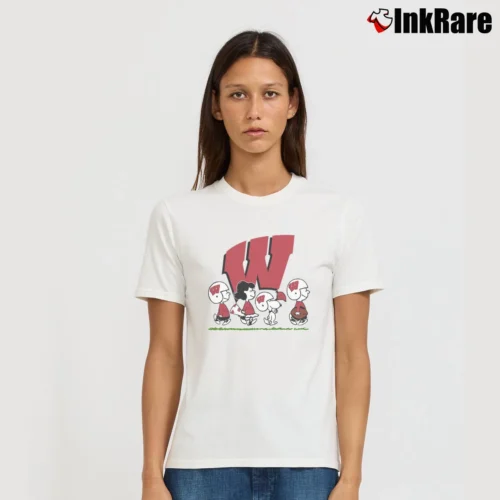 Snoopy And Friends Cheer For The Wisconsin Badgers Ncaa Women’s Tee in white – Effortless Style Women’s Snoopy And Friends Cheer For The Wisconsin Badgers Ncaa T-Shirt in white | Soft, Flattering Fit