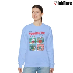 Women’s Snoopy And Friends Christmas Lights Cartoon Classic Relaxed Sweatshirt in light blue | Soft, Laid-Back Vibe