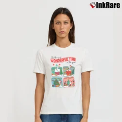 Women’s Snoopy And Friends Christmas Lights Cartoon Classic Signature T-Shirt in white | Soft, Flattering Fit