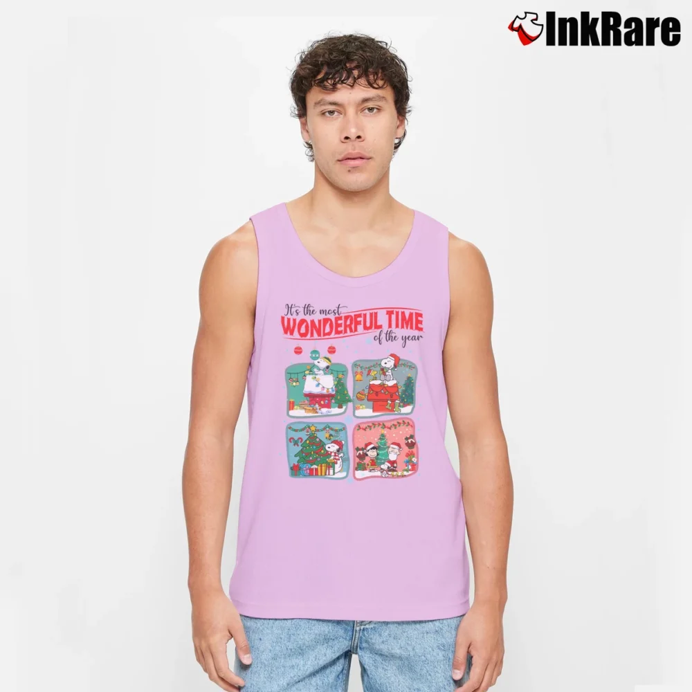 Men’s Snoopy And Friends Christmas Lights Cartoon Classic Tank Top in light pink | Breathable, Active-Friendly Design