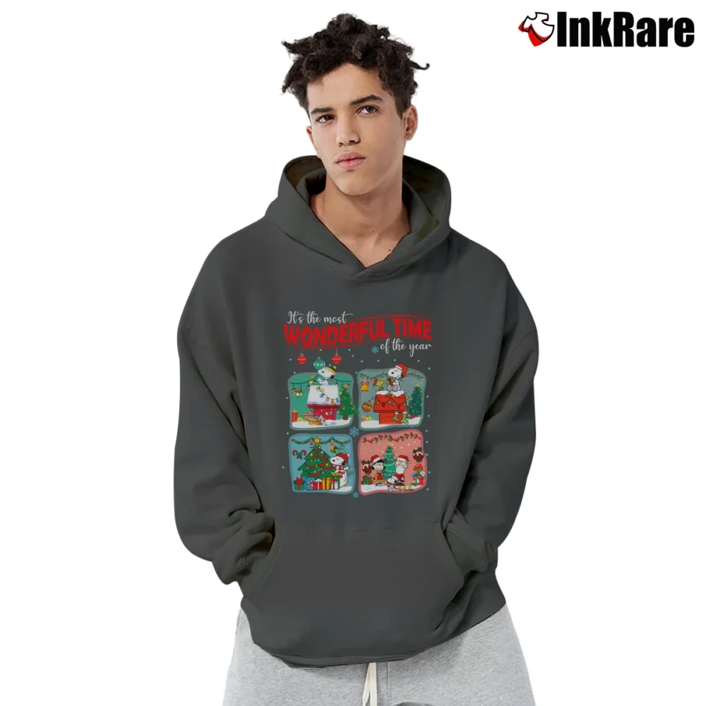 Men’s Snoopy And Friends Christmas Lights Cartoon Pullover Hoodie in charcoal | Cozy, Durable, Modern Fit