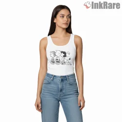 Snoopy And Friends Classic Walk Retro Shirt on white tank top for women graphic tee