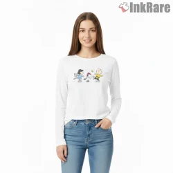 Snoopy And Friends Ice Skating Shirt on white long sleeve shirt for women graphic tee