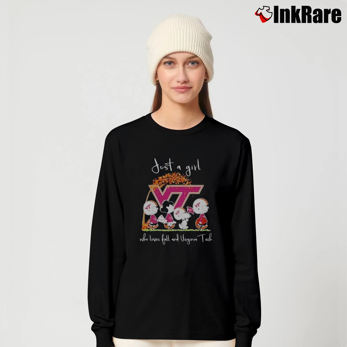 Snoopy And Friends Just A Girt Who Loves Fall And Virginia Tech Women’s Long-Sleeve Top in black – Effortless Layer Women’s Snoopy And Friends Just A Girt Who Loves Fall And Virginia Tech Long-Sleeve Top in black | Sleek, Versatile, All-Season