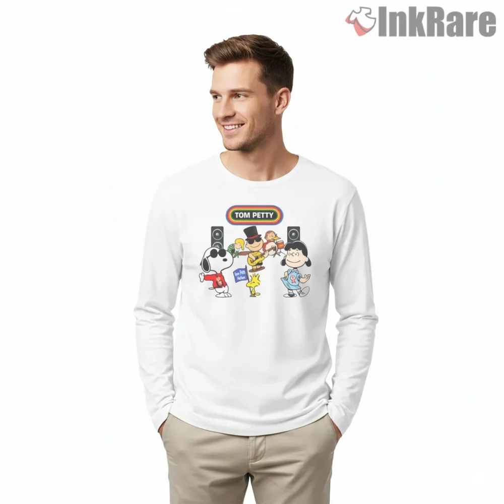 Snoopy And Friends Rock Band Tribute Shirt on white long sleeve shirt for men graphic tee