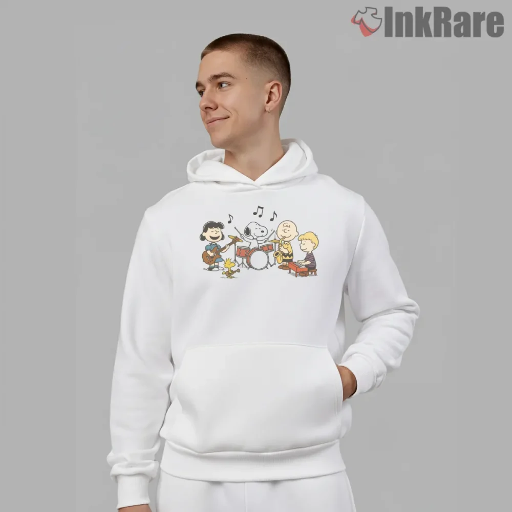 Snoopy And Friends Simple Joys Music Shirt on white hoodie for men graphic tee