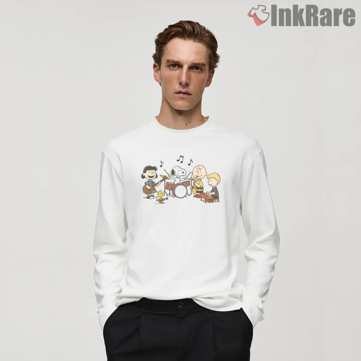 Snoopy And Friends Simple Joys Music Shirt on white long sleeve shirt for men graphic tee