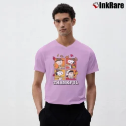 Men’s Snoopy And Friends Thankful Fall Leaves V-Neck Tee in light pink | Sharp, Breathable, Everyday Staple