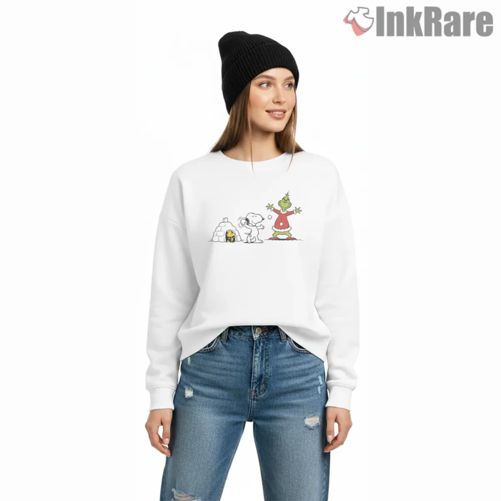 Snoopy And Grinch Snowball Fight Shirt on graphic shirt for women graphic tee