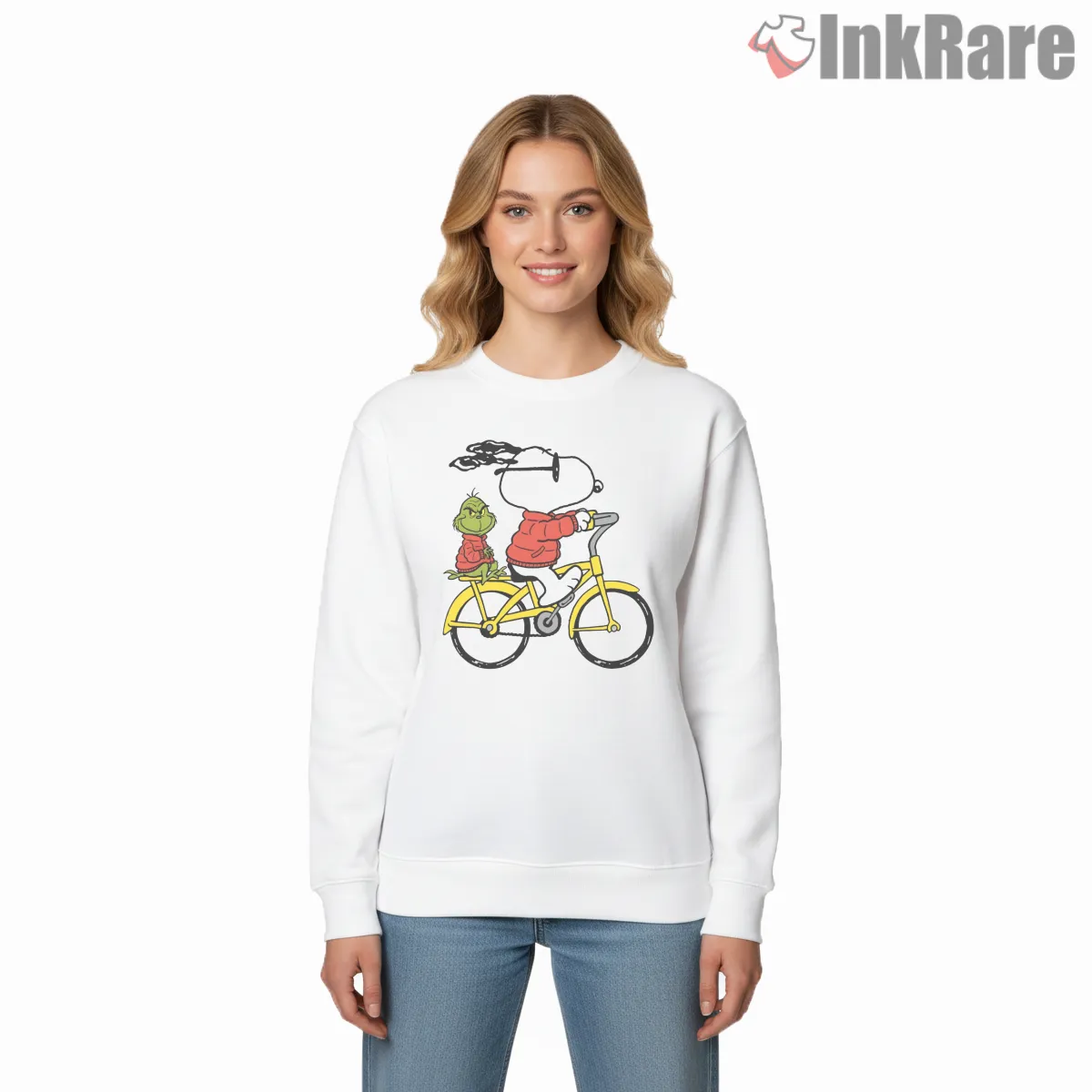 Snoopy And Grinch Winter Bike Adventure Shirt on graphic shirt for women graphic tee