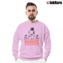 Men’s Snoopy And His Friends Funny Cartoon Classic Crewneck Sweatshirt in light pink | Cozy Fabric, Clean Style