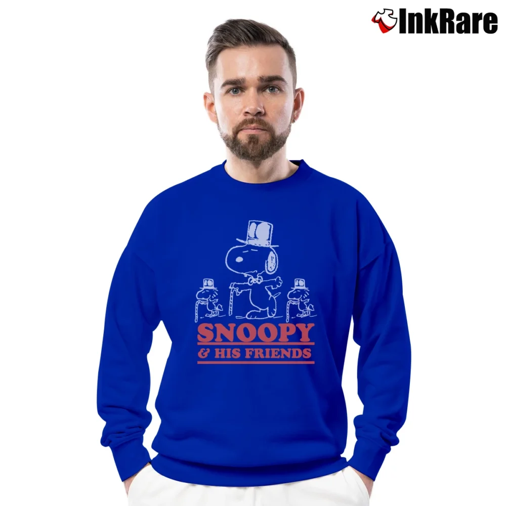 Men’s Snoopy And His Friends Funny Cartoon Crewneck Sweatshirt in royal blue | Cozy Fabric, Clean Style