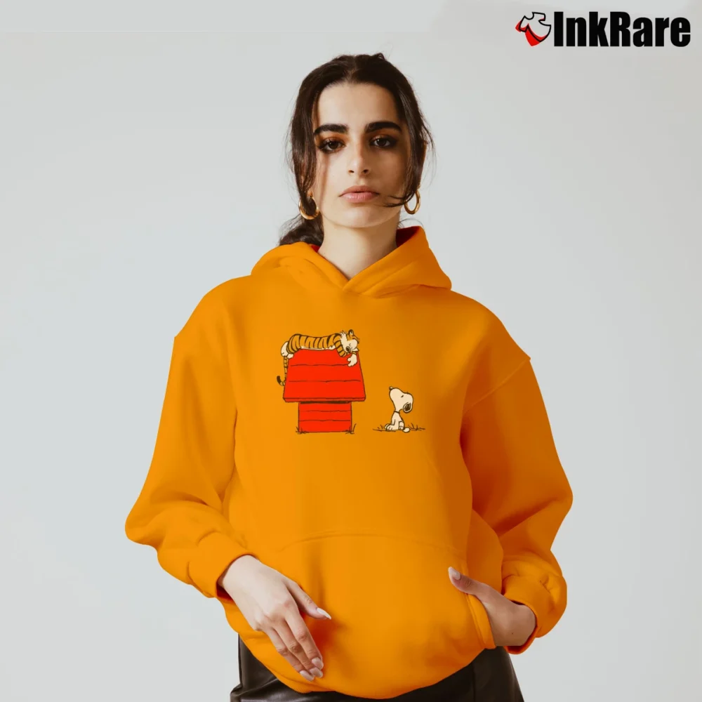 Women’s Snoopy And Hobbes Cozy Hoodie in orange | Warm, Structured, Stylish
