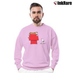 Men’s Snoopy And Hobbes Crewneck Sweatshirt in light pink | Cozy Fabric, Clean Style