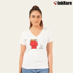 Women’s Snoopy And Hobbes V-Neck Tee in white | Chic Neckline, Soft Texture