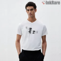 Snoopy And Lucy Dancing Music Silhouette Shirt on white v-neck shirt for men graphic tee
