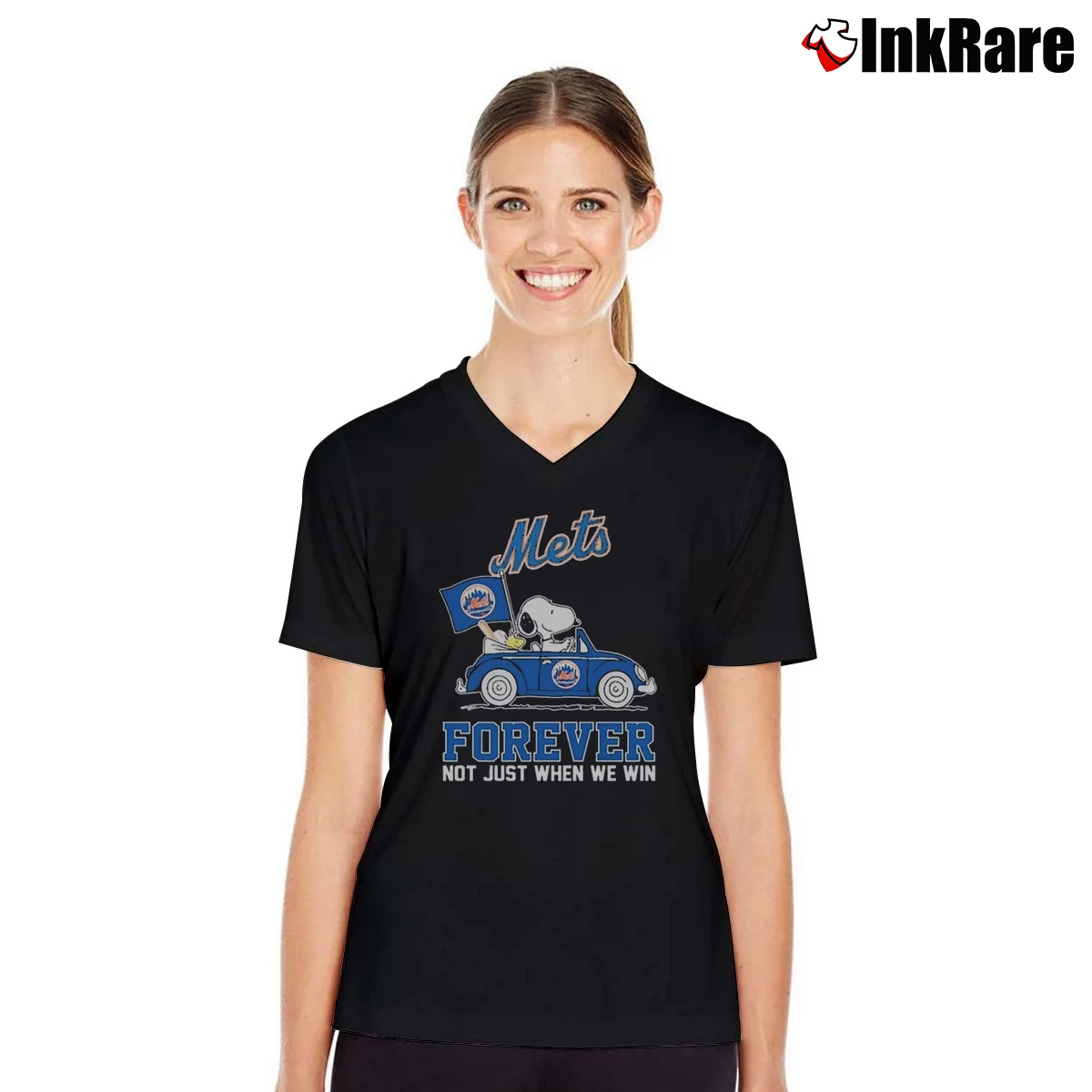 Snoopy And New York Mets Not Just When We Win Women’s V-Neck Tee in black – Flattering Fit Women’s Snoopy And New York Mets Not Just When We Win V-Neck Tee in black | Chic Neckline, Soft Texture