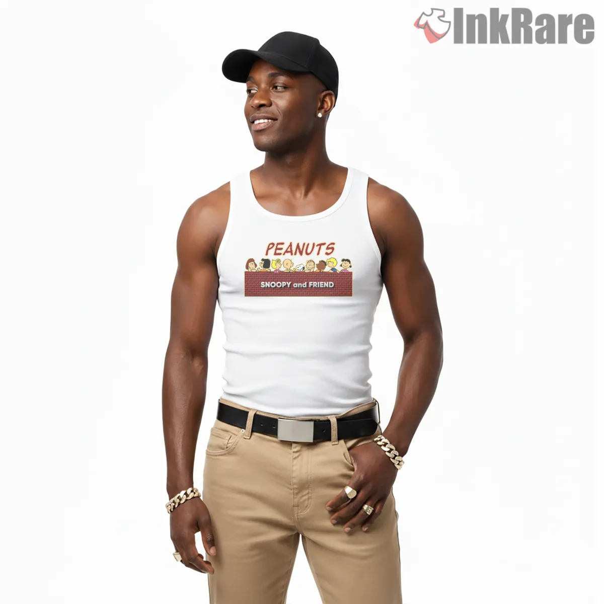 Snoopy And Peanuts Friends Classic Graphic Tank Top White Snoopy And Peanuts Friends Classic Graphic Shirt on white tank top for men graphic tee