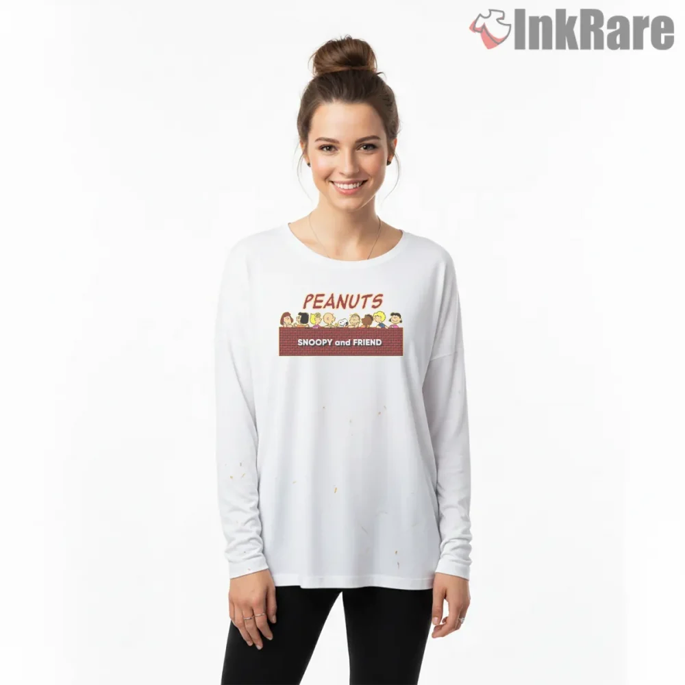 Snoopy And Peanuts Friends Classic Graphic Shirt on white long sleeve shirt for women graphic tee