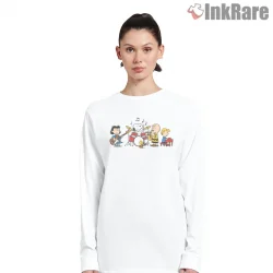 Snoopy And Peanuts Music Jam Session Shirt on white long sleeve shirt for women graphic tee