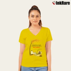 Women’s Snoopy And Tree Sometimes I Need To Be Alone And Listen To Willie - nelson V-Neck Tee in yellow | Chic Neckline, Soft Texture
