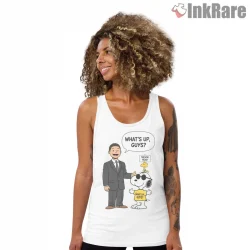 Snoopy And Trevor Noah Talk Show Parody Shirt on white tank top for women graphic tee