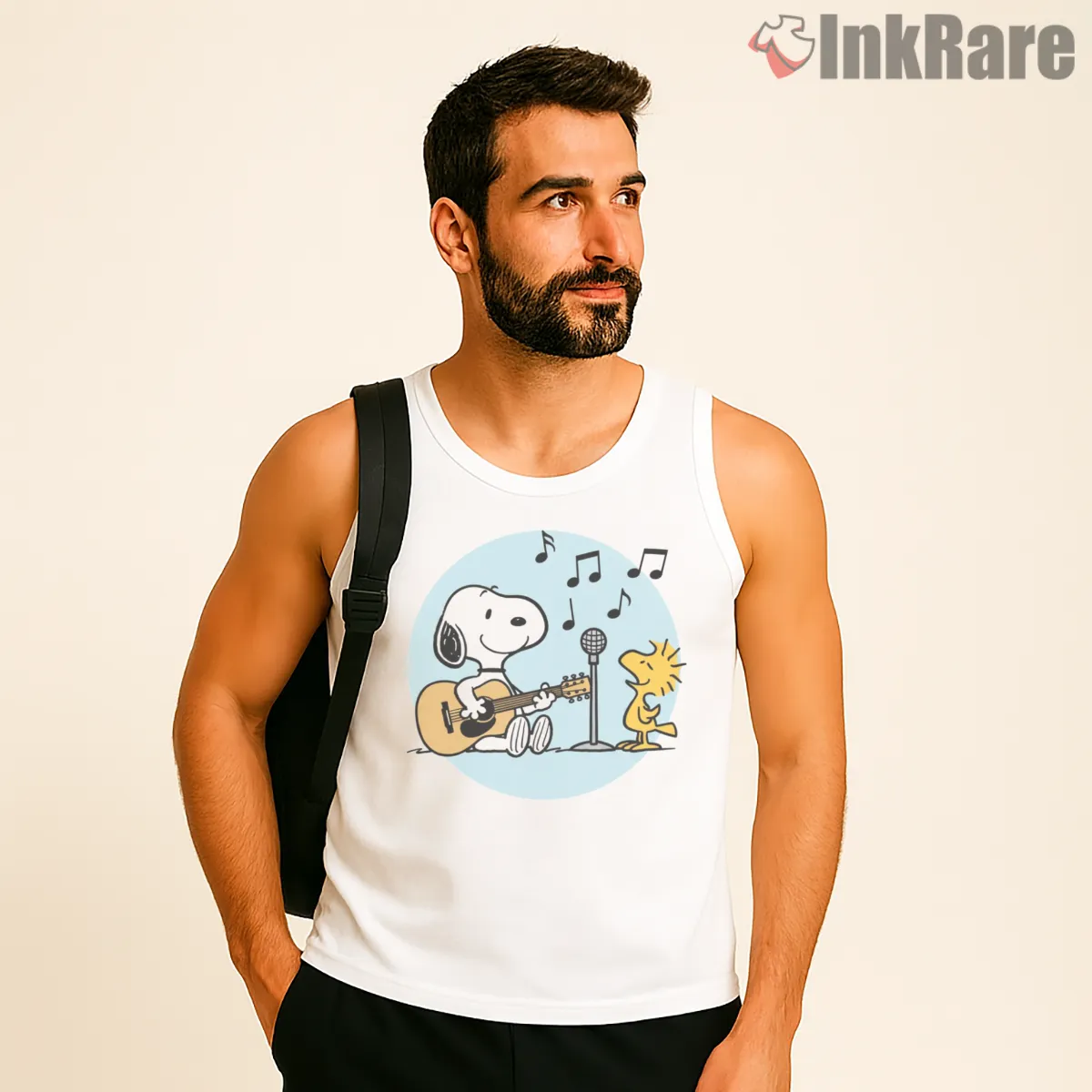 Snoopy And Woodstock Acoustic Jam Session Shirt on white tank top for men graphic tee